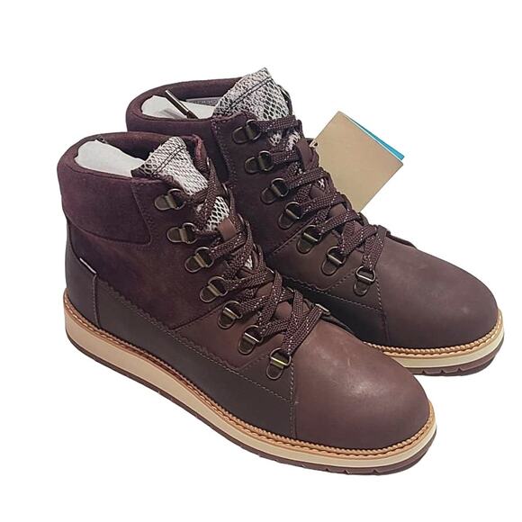 TOMS mesa waterproof Forest Brown Oiled Nubuck Suede Boots women's size 7.5 - Picture 1 of 9